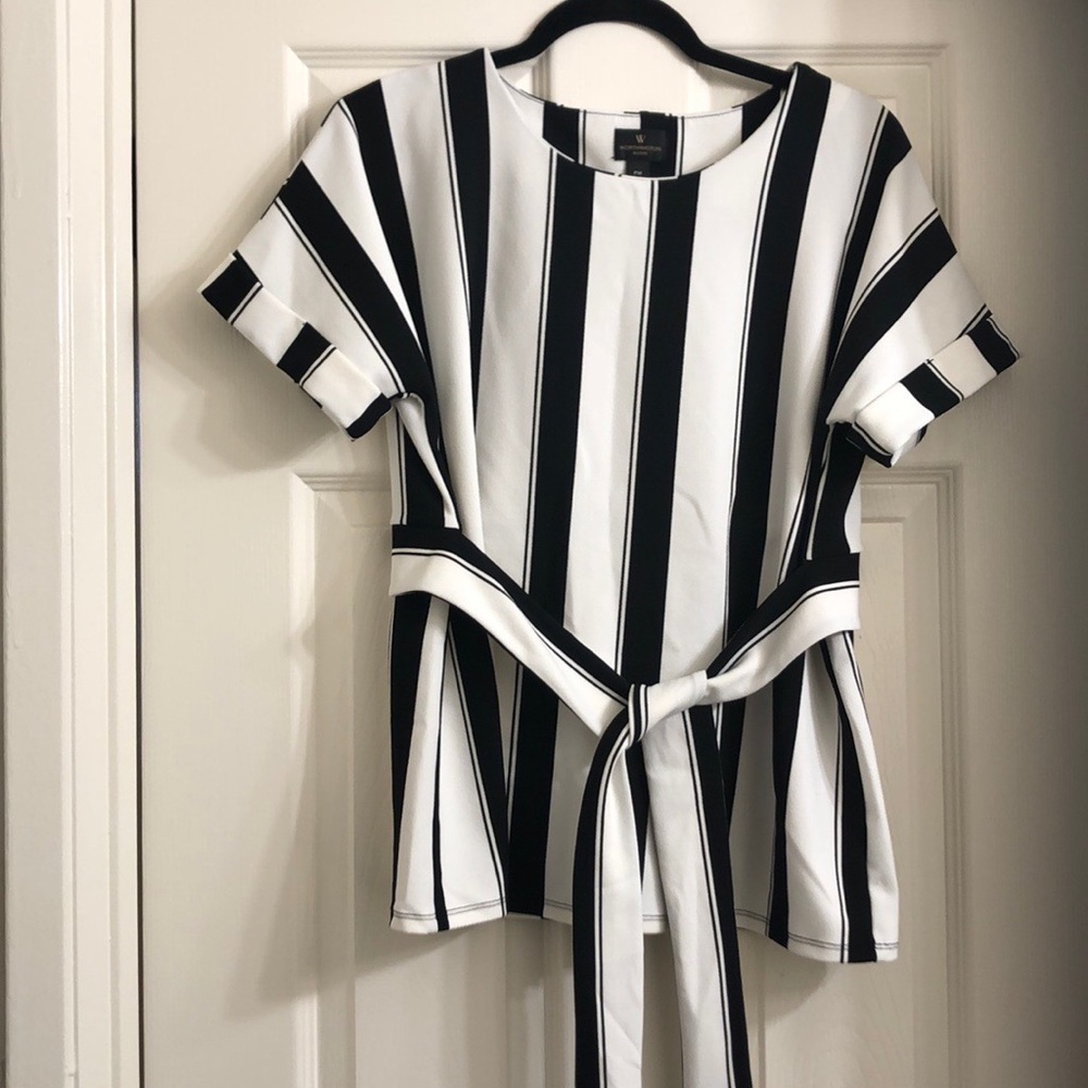 Black and white stripped work blouse.